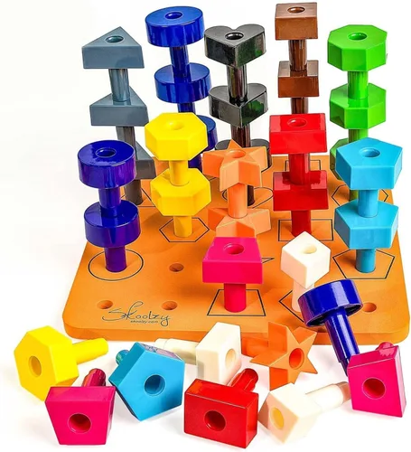 Vista 11 de Juego de tablero de clavijas, Montessori, 33 piezas de plástico, clavijas, dados, cordones Juguetes de terapia ocupacional con clavijas, dados