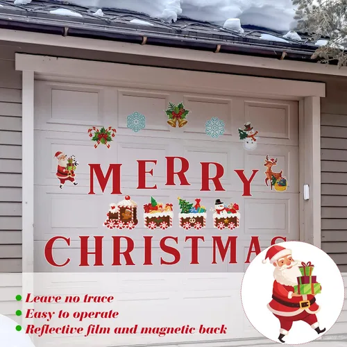 Vista 6 de BBTO 25 piezas de decoración de puerta de garaje de Navidad decoración de puerta de garaje, calcomanías de imanes de Feliz Navidad