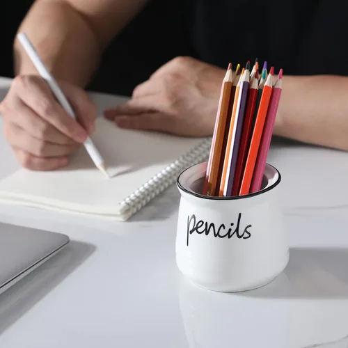 Vista 6 de Soporte para lápices de porcelana, soporte para bolígrafos de cerámica (blanco) Porcelain ceramic, pen & pencil holder, sturdy, easy-clean