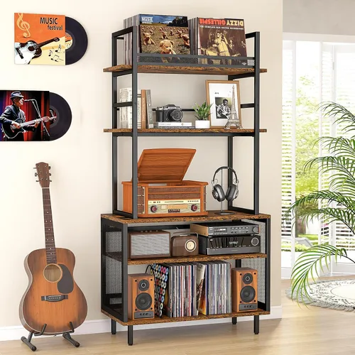 Vista 10 de Soporte para tocadiscos con almacenamiento de vinilo, soporte giratorio de 5 niveles con capacidad para más de 500 álbumes, mesa grande