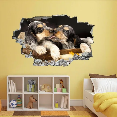 Vista 4 de Decoración de pared 3D de animales, calcomanía de pared extraíble de perro, moderna, impermeable, calcomanías murales para agujero de pared