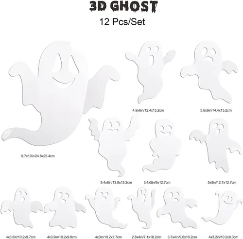 Vista 6 de Decoración de pared de Halloween, lindas calcomanías de fantasma, calcomanías de decoración de murciélagos 3D, 25 unidades, calcomanías de ventana