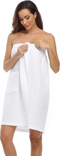 Vista 2 de FADSHOW Toalla de baño de spa con cierre ajustable ultra absorbente para mujer, color blanco, LXL