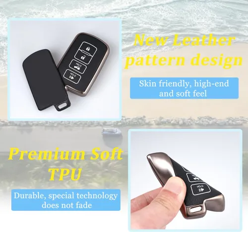 Vista 5 de WJS Funda para llavero de automóvil, compatible con Toyota Avalon Camry Corolla RAV4 Highlander Sequoia 2011-2019 (negro)