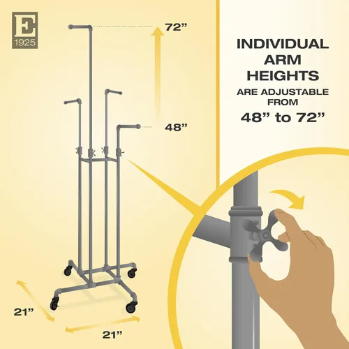 Vista 5 de Econoco Pipeline - Perchero de 4 vías, color antracita, ajustable de 48 a 72 pulgadas de alto Rolling 4-arm pipeline clothing rack in Anthracite