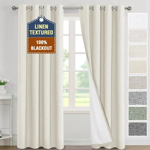 Vista 21 de H.VERSAILTEX Cortinas 100% de opacidad para dormitorio, con aislamiento térmico, cortinas texturizadas de lino con bloqueo de luz completa, cortinas