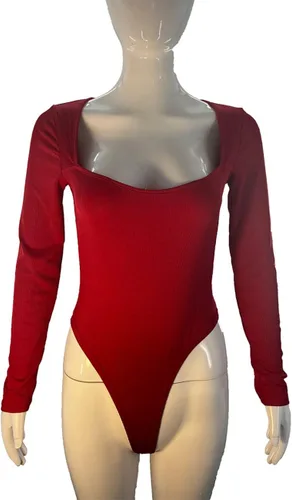 Vista 4 de Ludhou Body de manga larga abombada con cuello cuadrado para mujer sexy bodycon para ropa de mujer