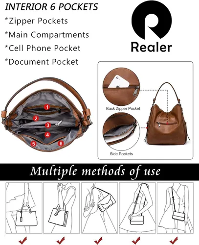 Vista 6 de Realer - Bolsa hobo para mujer grande cruzada al hombro
