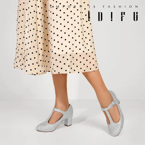 Vista 5 de IDIFU Zapatos de vestir para mujer, zapatos de vestir Mary Jane, zapatos de vestir bajos y gruesos con correa en T, zapatos de boda para novia