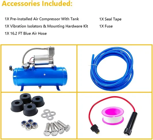 Vista 11 de Compresor de aire DC de 12V 150PSI con tanque de 6 litros 1.6 galones Apto para bocinas de tren neumáticos de autocaravana Compresor de aire