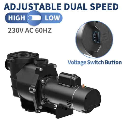 Vista 3 de Pipopa 2HP 6540GPH - Bombas de piscina sobre el suelo y en el suelo, bombas de piscina de 2 velocidades de 1725 RPM/3450 RPM con colador de cesta