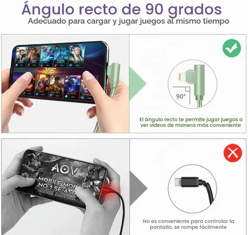 Vista 3 de Cargador para iPhone, paquete de 3 cables Lightning de 6 pies [certificado Apple MFi] Cable de carga rápida para iPhone de 90 grados, cable trenzado