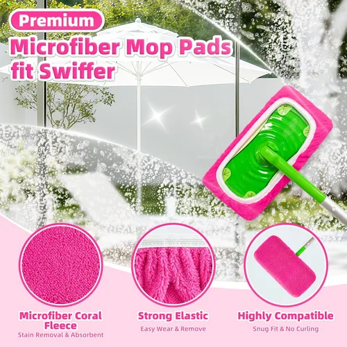 Vista 3 de Almohadillas reutilizables de microfibra para trapeador Swiffer, cubierta de repuesto de almohadillas húmedas Rosa