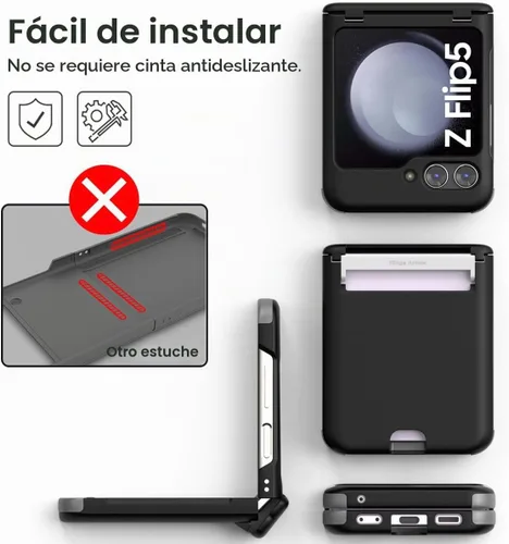 Vista 3 de para Galaxy Z Flip 5 Funda con 2 ranuras para tarjetas, funda rígida delgada y resistente con protección de bisagra, funda completa con protección