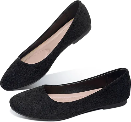 Vista 23 de Obtaom Zapatos planos de puntera redonda para mujer, zapatos de ballet negros para niñas
