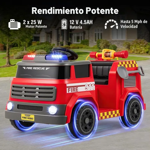 Vista 15 de OLAKIDS - Camión de bomberos con control remoto para padres, pistola de Rojo