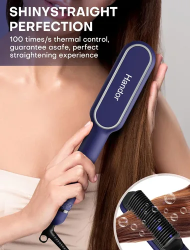 Vista 2 de Handor Cepillo alisador de cabello Pro Ionic para mujer, 9 ajustes de temperatura con pantalla LED, calor rápido de cerámica Hot Tech, 250°F-410°F
