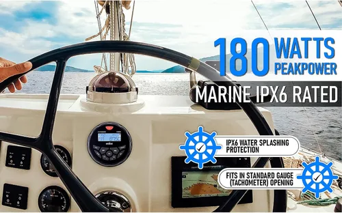 Vista 6 de Radio estéreo marina Bluetooth para barcos, sintonizador FM para barcos, carrito de golf, ATV, UTV y jacuzzis de spa, transmisión de medios digitales