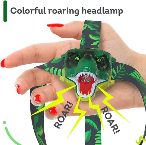 Vista 3 de Skywin Faros delanteros de dinosaurio para niños con sonido rugiente, linterna LED para niños, artículos de camping, linternas para niños y niñas