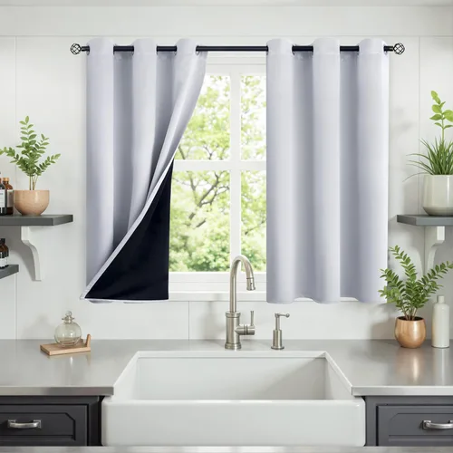 Vista 180 de YoungsTex - Cortinas blackout cortas, aislamiento térmico, ojales, oscurecen la habitación, privacidad, para cámper, sótano, cocina y baño, 2 Gris