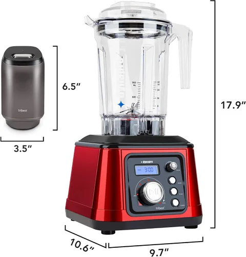 Vista 8 de [Usado] Tribest Dynapro DPS-2250 Licuadora de alta velocidad de 2.5 HP con aspiradora, certificado comercialmente, rojo, tamaño único