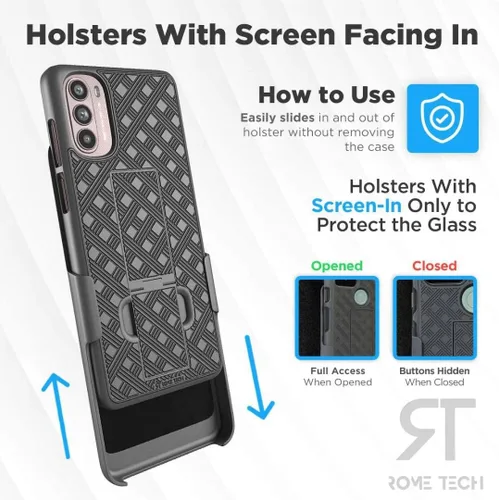 Vista 4 de Funda diseñada para Motorola Edge Plus 2022 / Plus 5G UW/Edge Pro 30 - XT22011 con funda de clip para cinturón, funda con función atril, color negro