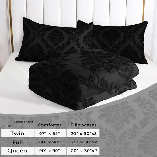 Vista 2 de AILONEN Juego de ropa de cama de 3 piezas, 1 edredón + 2 fundas de almohada, diseño floral adornado y medallones tonales para dormitorio gótico
