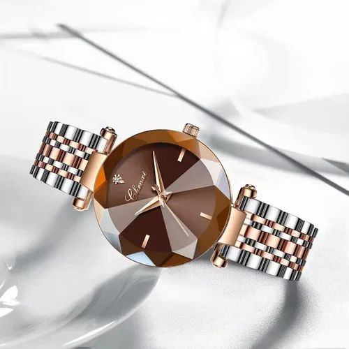 Vista 3 de SENRUD Relojes de moda para mujer, reloj de pulsera de malla de acero inoxidable de oro rosa, elegante, regalo para mujer, reloj de pulsera