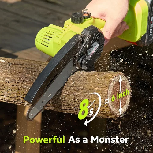 Vista 3 de Supstable Mini motosierra inalámbrica de 6 pulgadas, motosierra eléctrica de mano con batería de 2000 mAh con engrasador automático, diseño ligero
