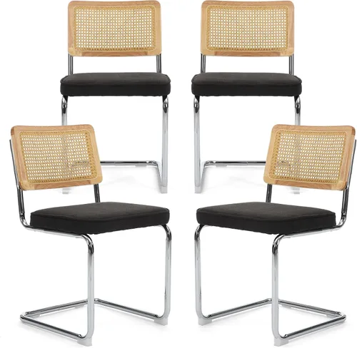 Vista 9 de Upholstered Velvet Dining Chairs Set of 2, Mid Century Modern Armless Upholstered Dining Chair with Rattan Back Stainless Chrome Frame for Dining