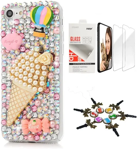 Vista 7 de Bling Funda compatible con iPhone 5C, elegante, hecha a mano en 3D [serie brillante], diseño de hipocampo coral con protector de pantalla, paquete