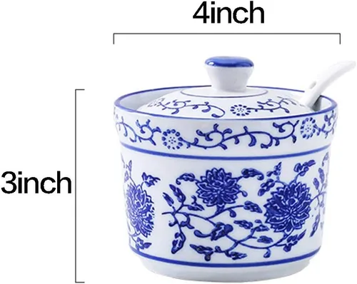 Vista 2 de Azucarero de cerámica para alivio de flores, tarro de especias con tapa y cuchara