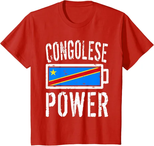 Vista 3 de Camiseta de batería de energía congoleña con bandera de República Democrática del Congo, Negro, S