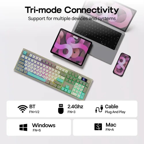 Vista 5 de EPOMAKER Aula S102 PRO Membrane Gaming Keyboard with TFT Screen, Volume Knob & Number Pad, BT/2.4G/USB, RGB Backlit, Creamy Silicone Structure, Grey