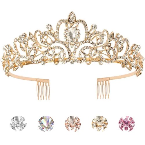 Vista 11 de KICOSY 296 956 Tiara y Coronas para Mujeres, 1 unidad (paquete de 1), Cristal Diamante falso A Sliver-AB