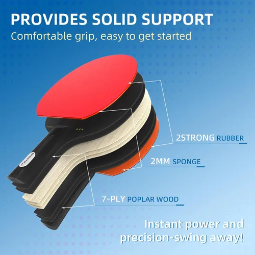 Vista 4 de Sportout Juegos de palas de ping pong, remo portátil de tenis de mesa con pelotas, estuche de almacenamiento de primera calidad, raqueta de tenis