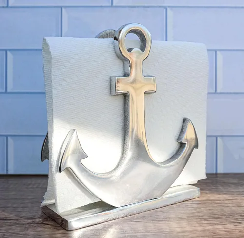 Vista 8 de Ebros Gift Elegante aluminio niquelado náutico océano marino marinero barco ancla decorativo papel servilleta titular decorativo cocina bar