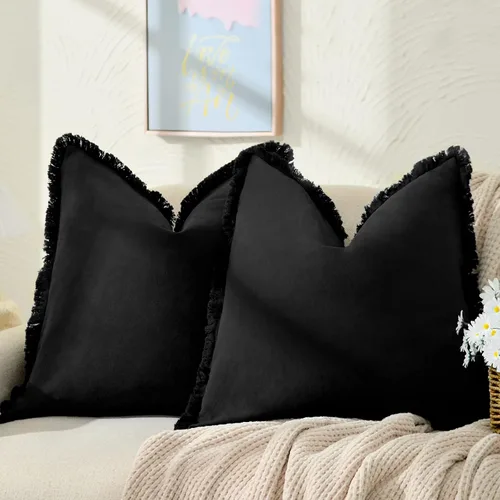 Vista 11 de ZWJD Juego de 2 fundas de almohada de 16 x 16 pulgadas, color beige, con flecos, de algodón, decorativas, cuadradas, para sofá, cama, sala de estar