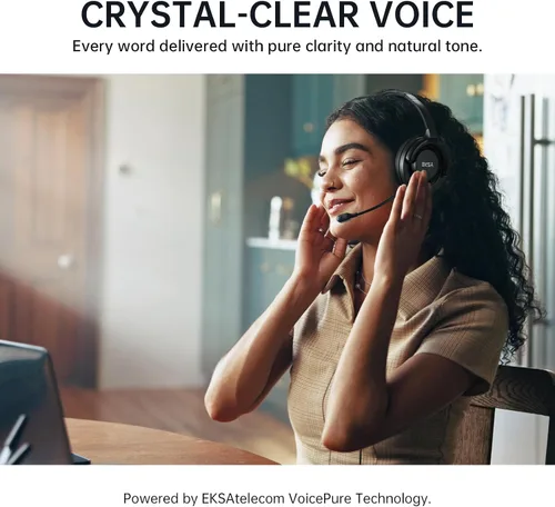 Vista 3 de EKSA H27 Auriculares USB para computadora con micrófono para trabajo, auriculares de PC con micrófono de cancelación de ruido, auriculares con cable