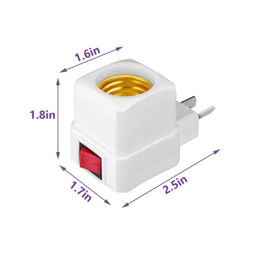 Vista 2 de Adaptador de extensión de enchufe E26/E27 con interruptor, enchufe de luz enchufable, convierte la toma de corriente a enchufe de bombilla