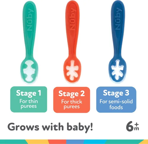Vista 5 de Nuby Set de primeras cucharas para bebé - (3 paquetes) Utensilios de alimentación para bebés - 6+ meses Multicolor