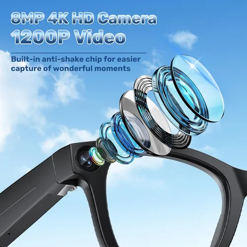 Vista 2 de TREEFIA Lentes inteligentes AI con cámara HD 1080P, traducción en tiempo real AI, audio Bluetooth, lentes inteligentes con cámara, grabadora