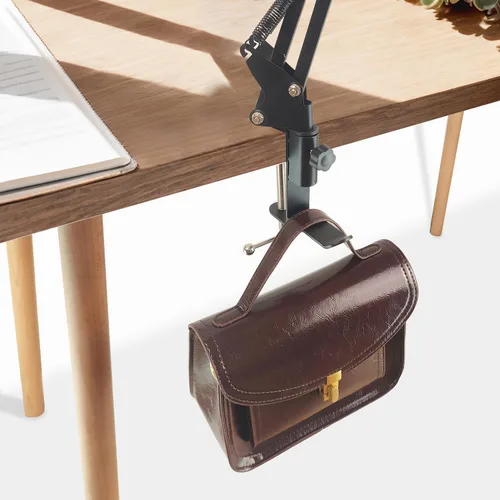 Vista 2 de Soporte de abrazadera de mesa para soporte de micrófono, abrazaderas de micrófono para escritorio con gancho para auriculares, abrazadera