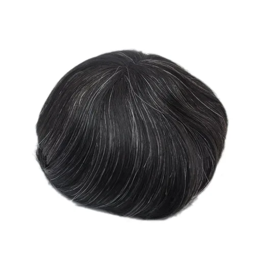 Vista 7 de Peluca de cabello humano natural para hombre, color negro, mezcla de gris, 1B10