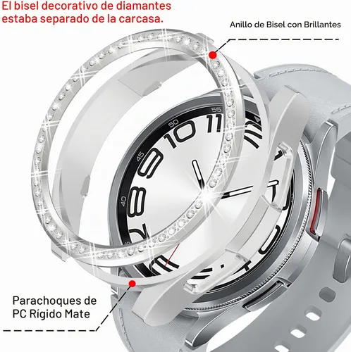 Vista 3 de Funda de reloj 2 en 1 para Samsung Galaxy Watch 6 Classic de 1.850 in (SM-R960), cubierta protectora de policarbonato con anillo bisel de diamantes