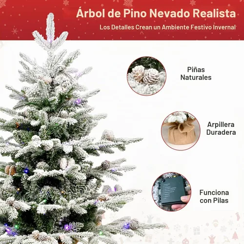 Vista 5 de Árbol de Navidad Artificial Prelit Flocado, Árbol de Navidad Artificial Pequeño con Luces LED, Árbol de Navidad LED Escarchado con Nieve