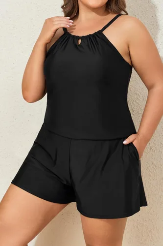 Vista 5 de Smismivo Mono corto para mujer, traje de baño de una pieza modesto de verano con bolsillos