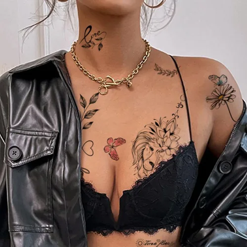 Vista 3 de CHARLENT Tatuajes temporales con palabras de flores para mujeres y niñas, de larga duración, impermeables, realistas, negros, sexis, tatuajes