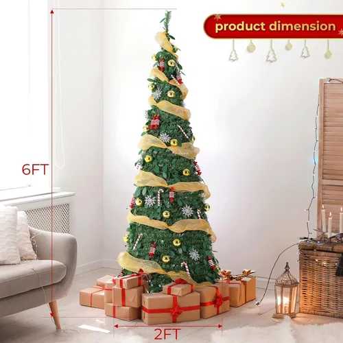 Vista 2 de TLSUNNY Árbol de Navidad desplegable de 1.8 m con luces, árbol de Navidad plegable con control remoto, totalmente decorado con luces preinstaladas