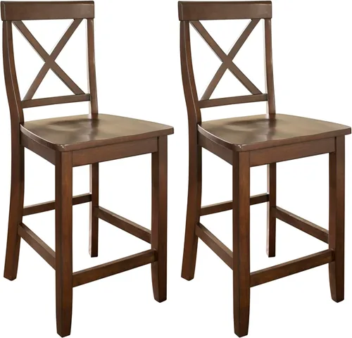 Vista 9 de Crosley Furniture - Taburetes de madera con respaldo en X, juego de 2, 24 pulgadas